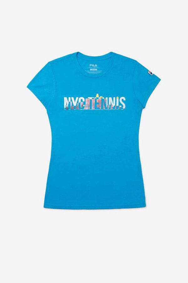 Fila Nyc Tennis Cap Sleeve Women's Tee - Turquoise,NZ 781-38610
